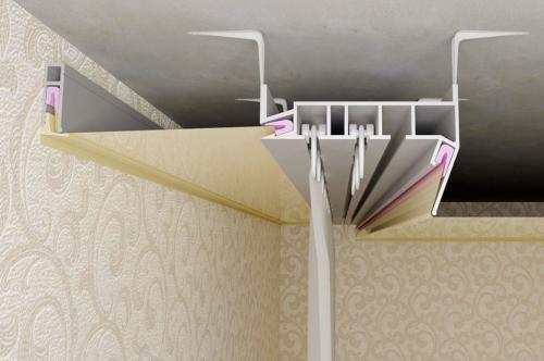 Монтаж заглушек и карниза на натяжной потолок. Виды потолочных плинтусов 03